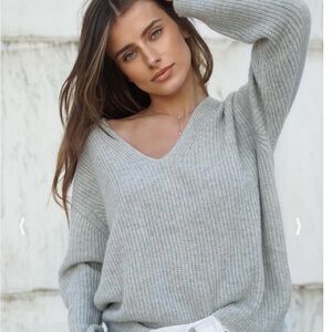 Luxury Cashmere Light Gray V-Neck Sweater